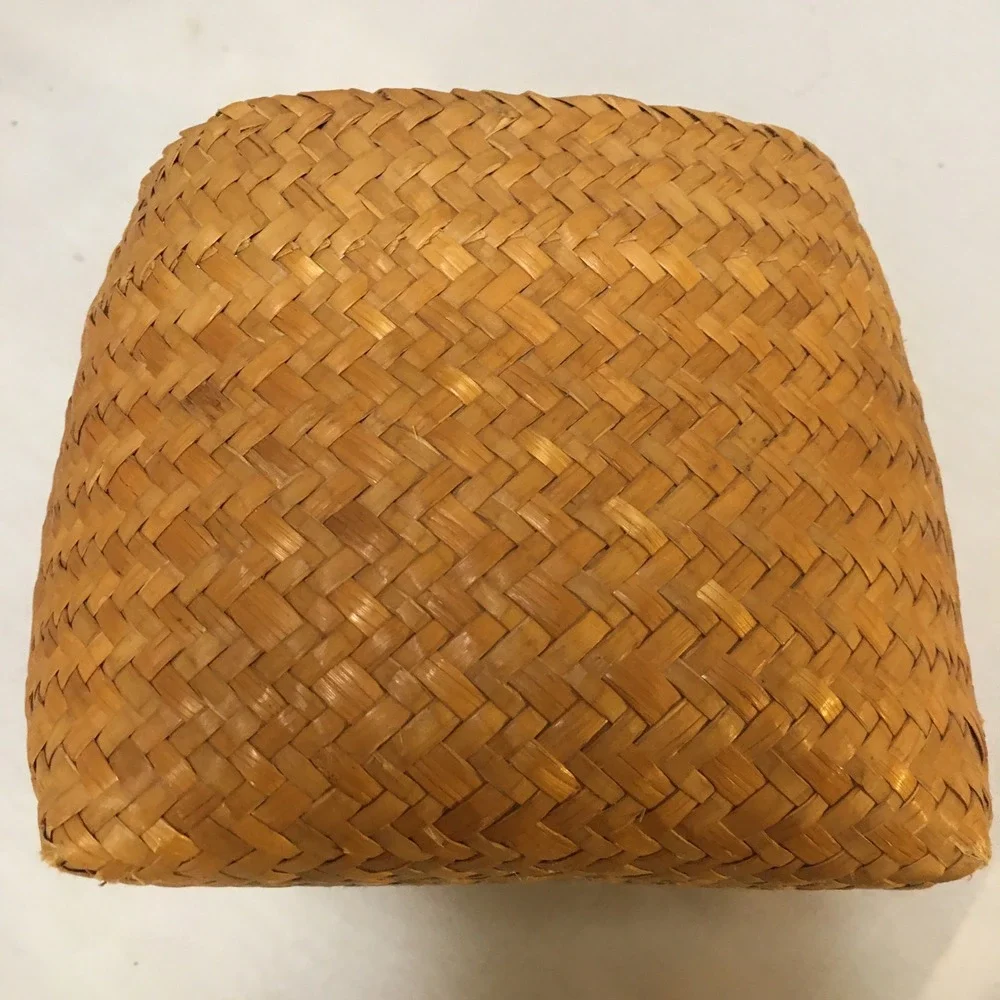 Woven Straw Basket Small Tan Handcrafted Square Base Storage Beach Coastal
